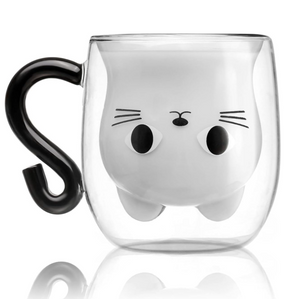 Cat Mugs, Double Wall Glass Cute Coffee Tea Cup, Graduation Valentines Mothers Day Easter Halloween Christmas Gifts for Women Wife Mum Her Girl Teacher Friend