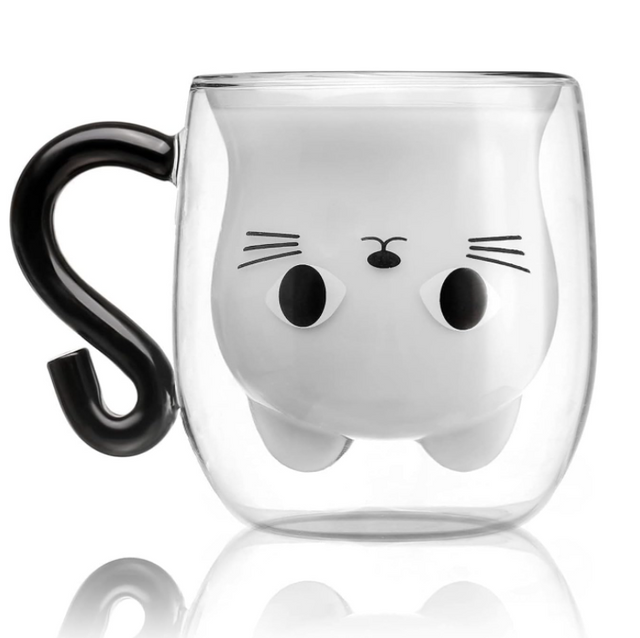 Cat Mugs, Double Wall Glass Cute Coffee Tea Cup, Graduation Valentines Mothers Day Easter Halloween Christmas Gifts for Women Wife Mum Her Girl Teacher Friend